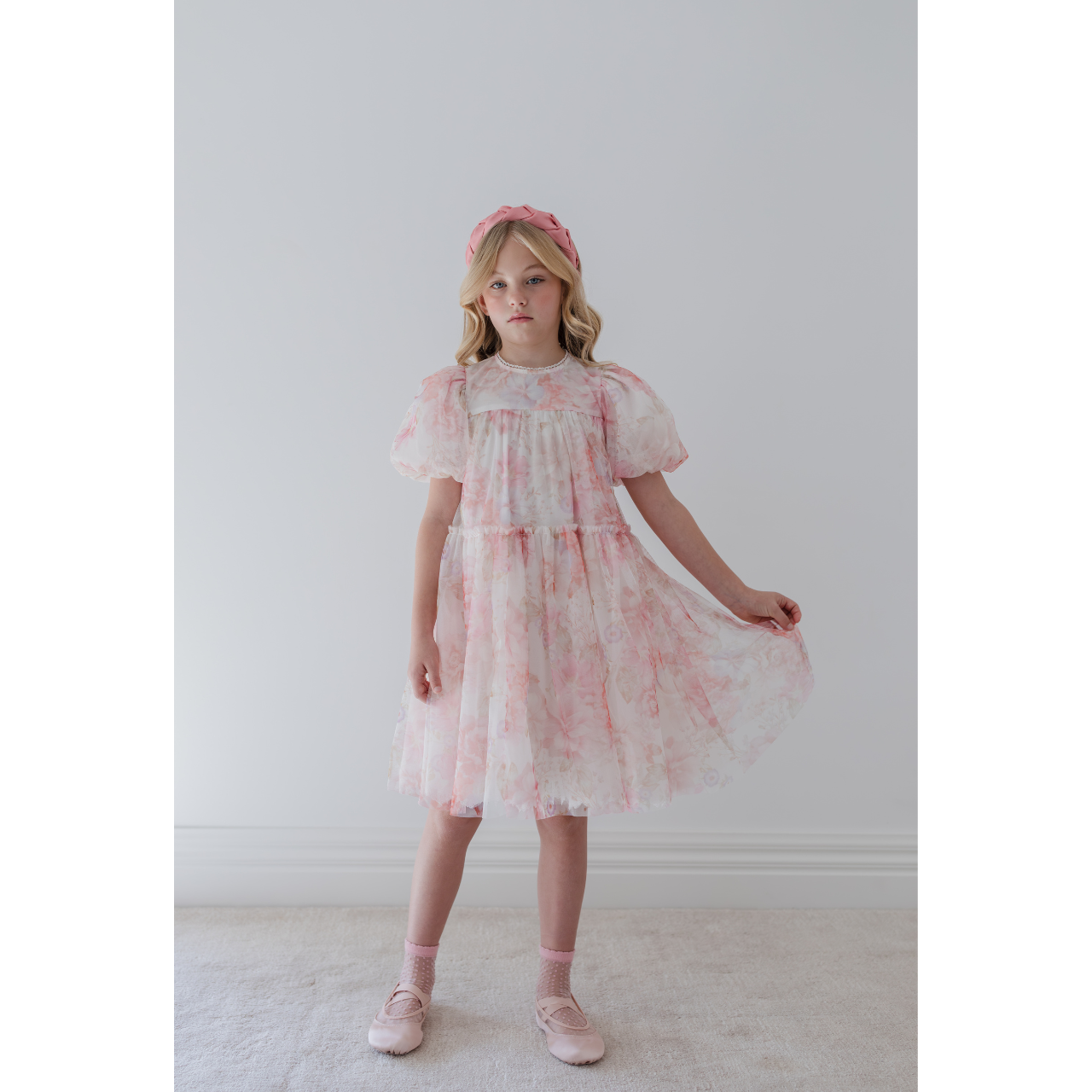 Petite Amalie Colorful Pink Delicate Bouquet Tulle Dress