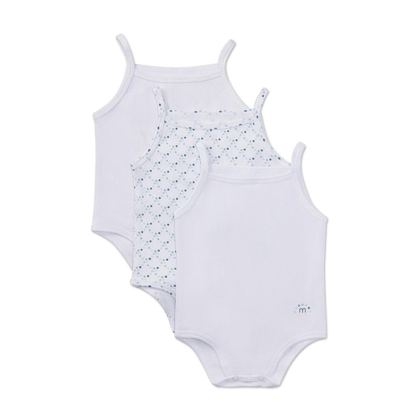 Minimoi 3 Pack Baby Cotton Rich Ribbed and Dot Pattern Bodysuits