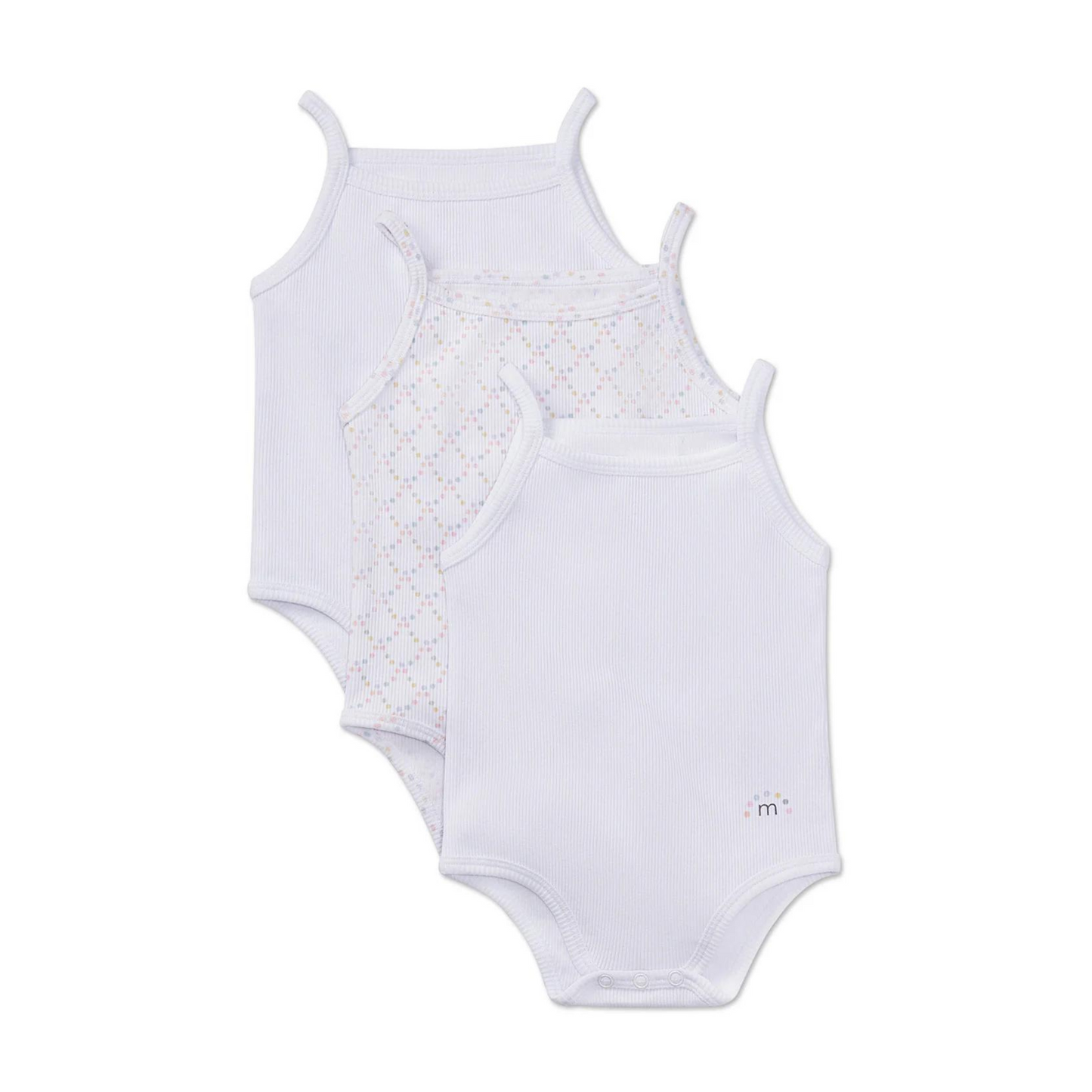 MiniMoi 3 Pack Baby Cotton Rich Ribbed and Dot Pattern Bodysuits