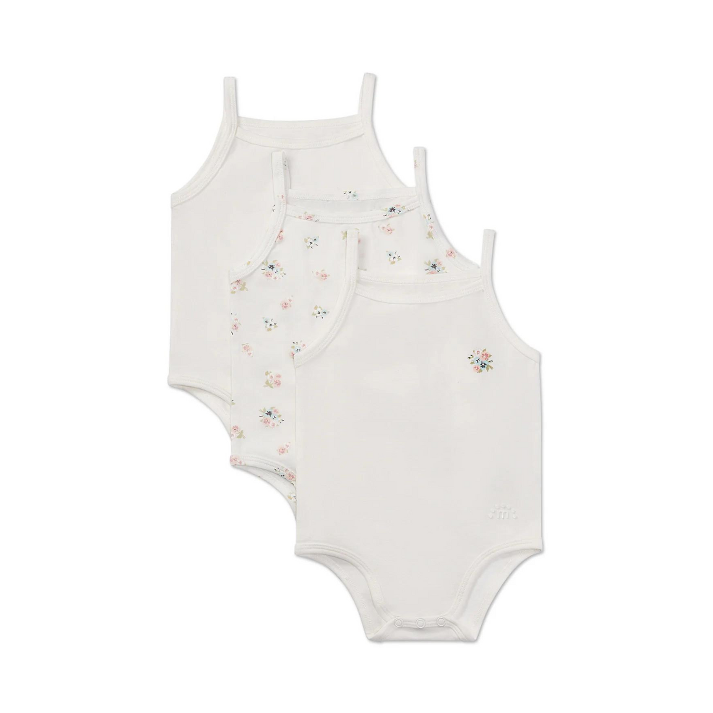 Minimoi 3 Pair Baby Girls Combed Cotton Ditsy Floral Bodysuits