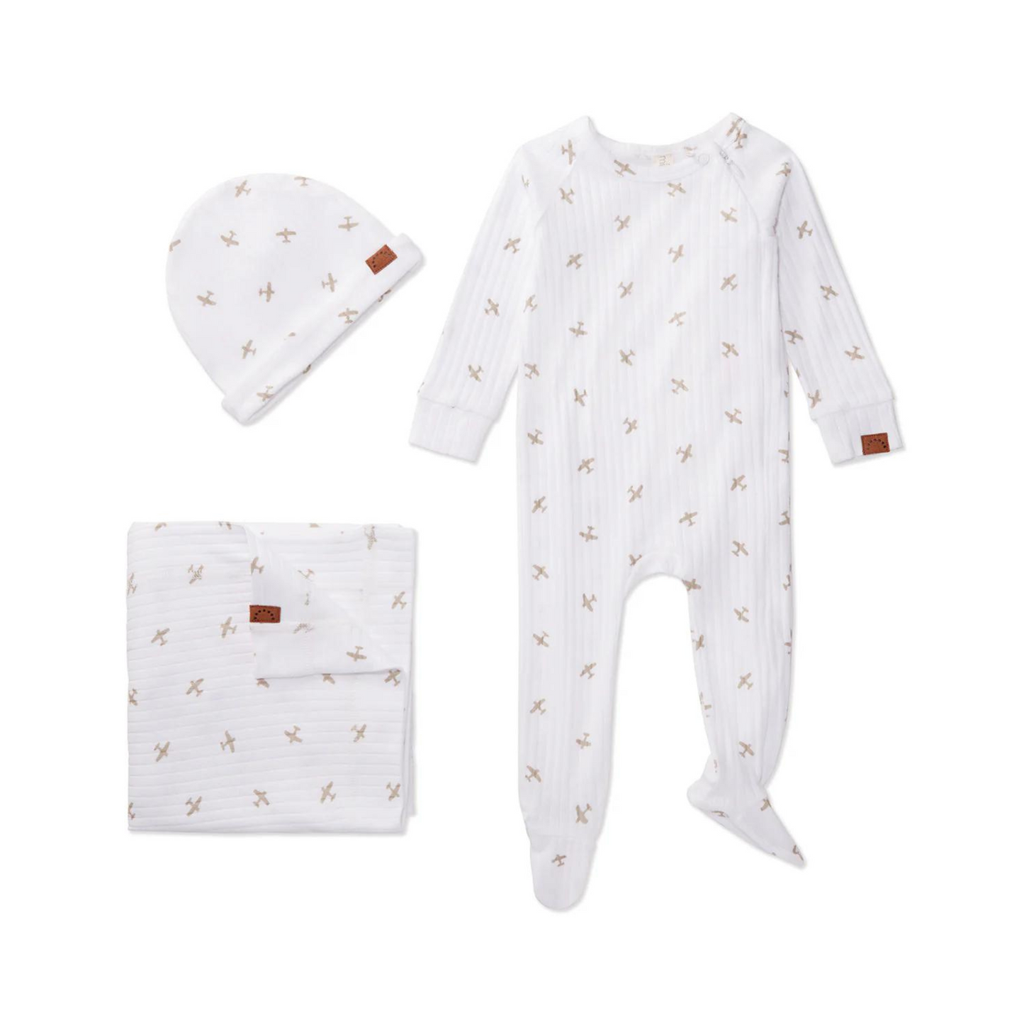 MiniMoi Ribbed Airplane Footie Set