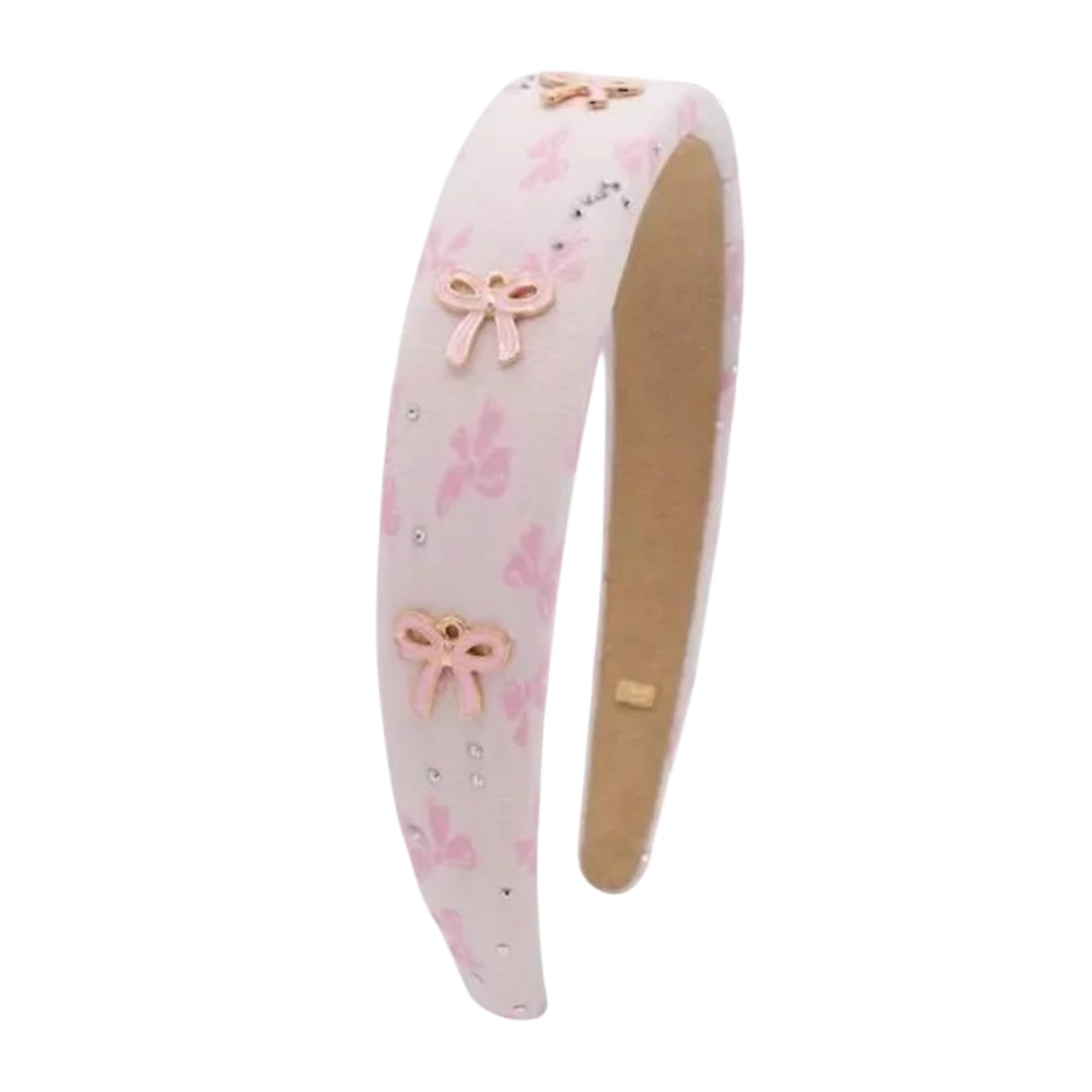 Bari Lynn Pink Padded Bow Crystal Charm Headband