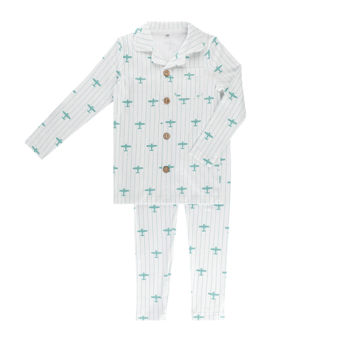 Little Label Light Blue Airplane Print Grandpa Pajama