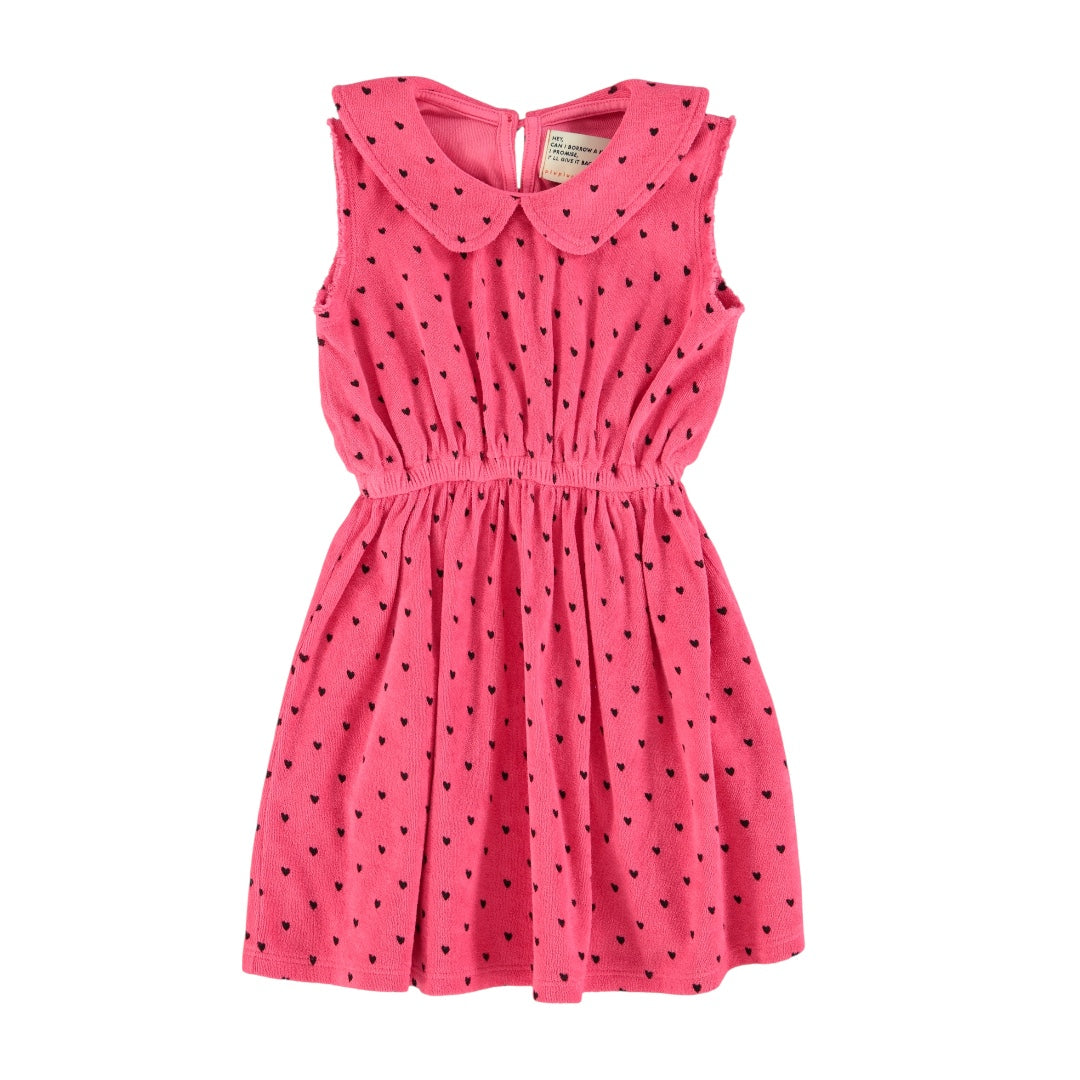 Piupiuchick Pink /Black Hearts Collar Sleeveless Dress