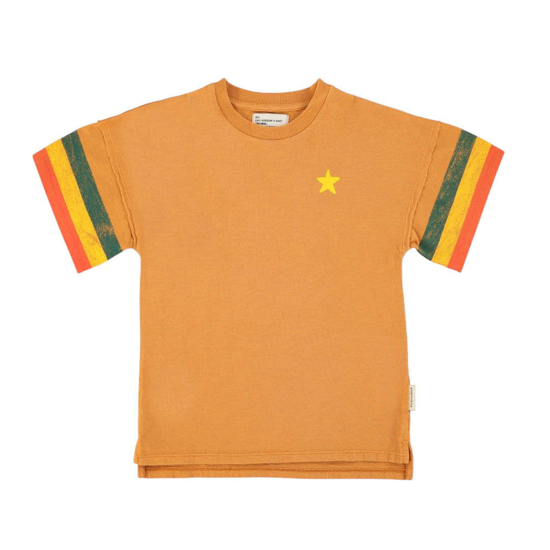 Piupiuchick Camel / Multicolor Stripes Short Sleeve T-Shirt Dress
