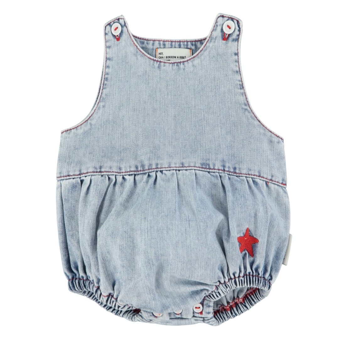 Piupiuchick Blue Light Denim Sleeveless Romper