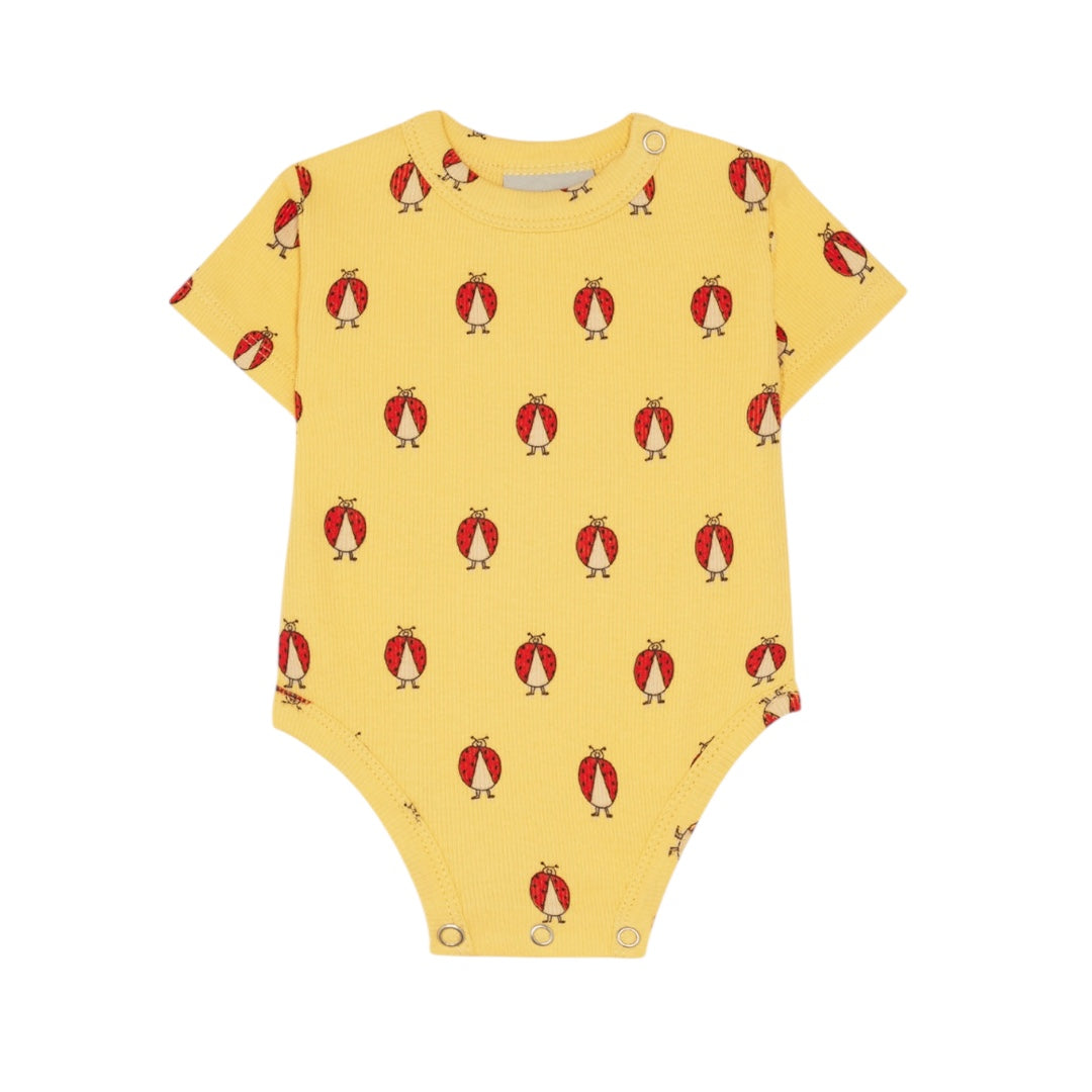 The Campamento Blue Ladybug Allover Short Sleeve Romper