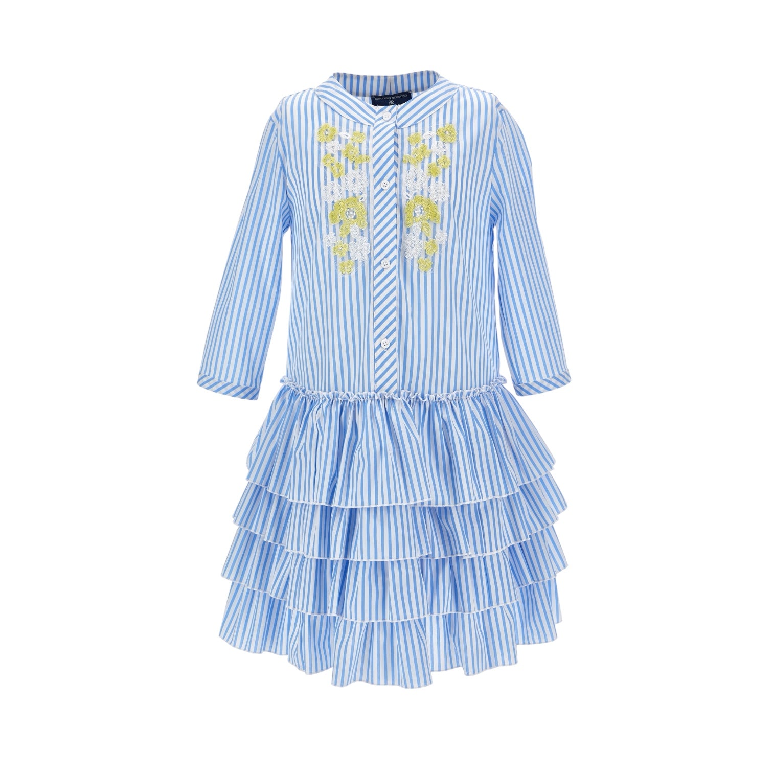Ermanno Scervino Light Blue Tiered Ruffled Long Sleeve Dress