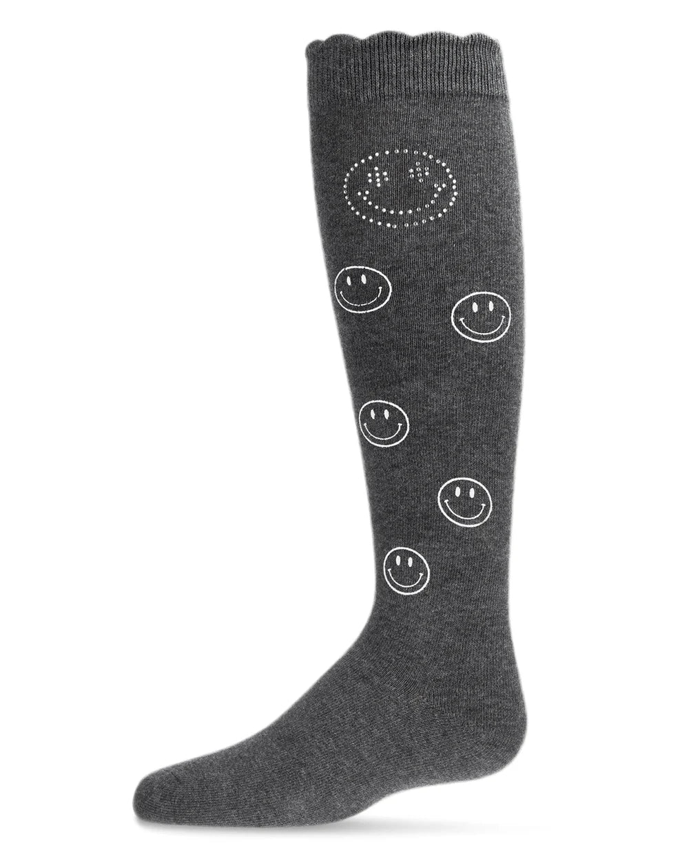 Memoi Jeweled Smiley Face Cotton Blend Knee High Socks - Mkf-7074
