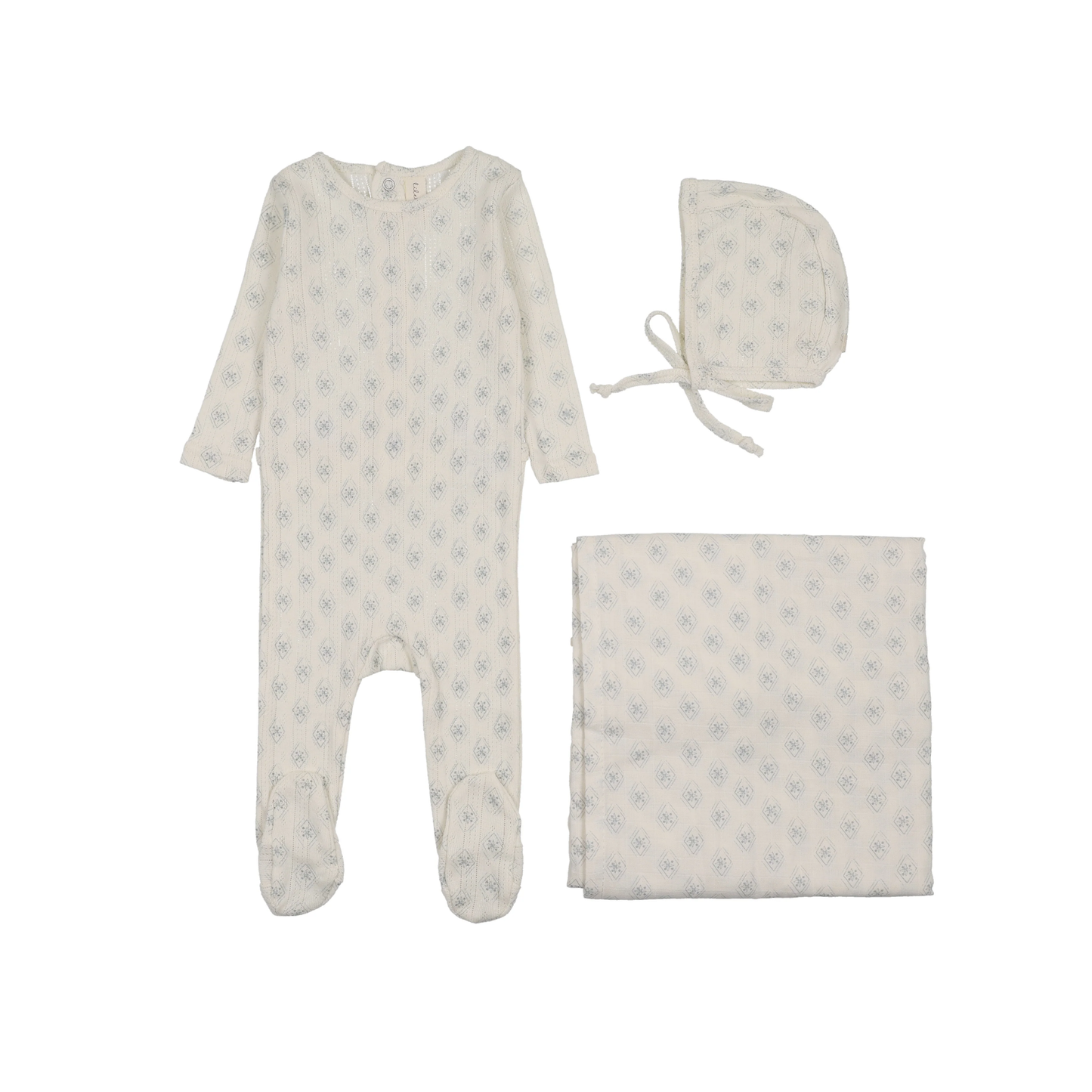 Lilette Cream Blue Geo Floral Printed Layette Set