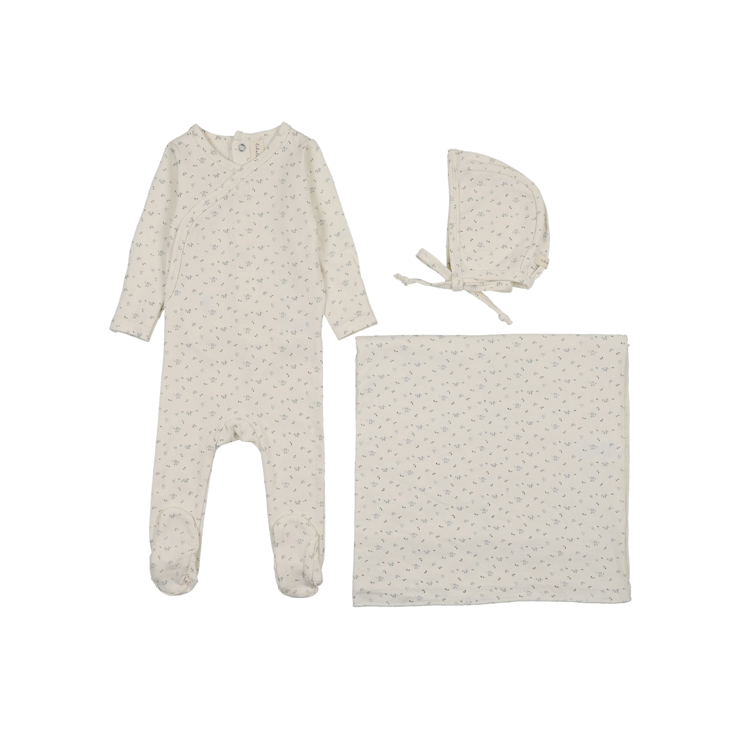 Lilette Cream/Blue Printed Wrapover Layette Set