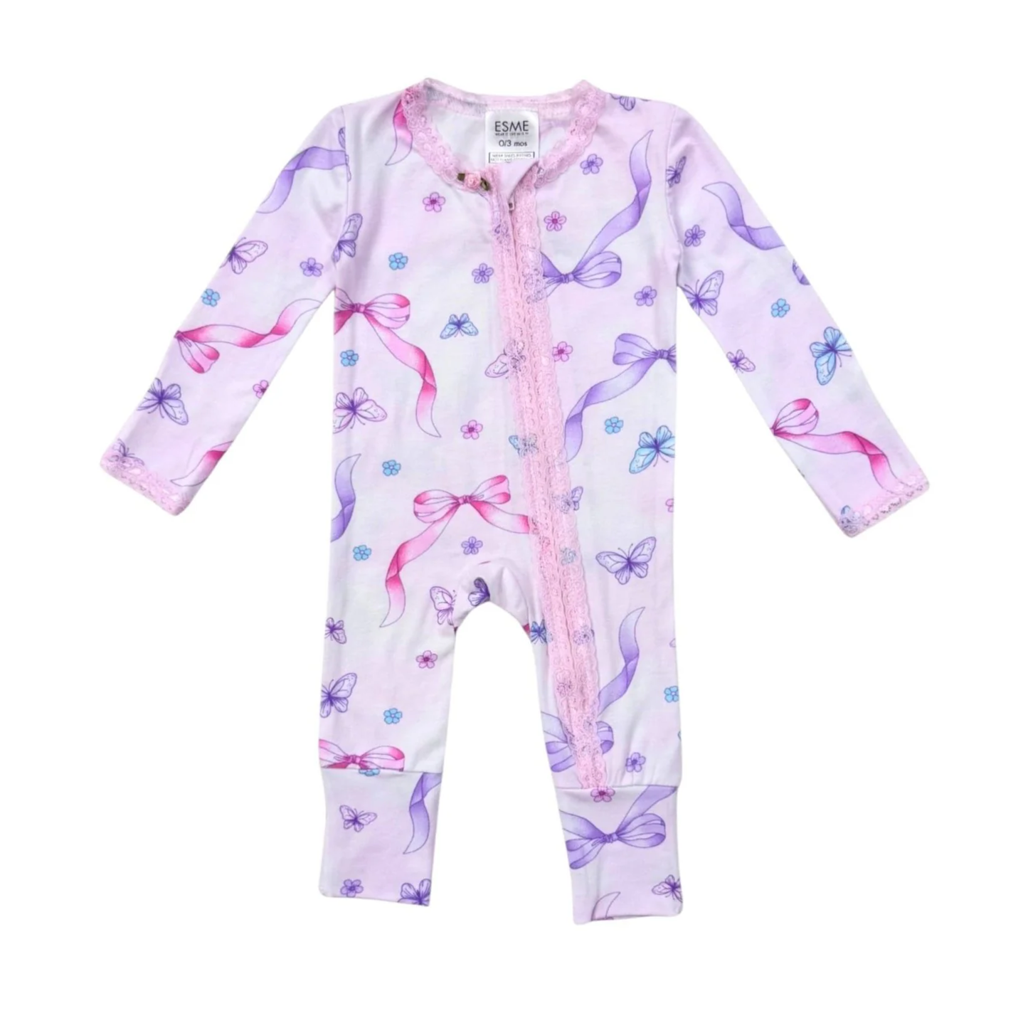 Esme Pink Butterfly Kiss Lace Flip Footie