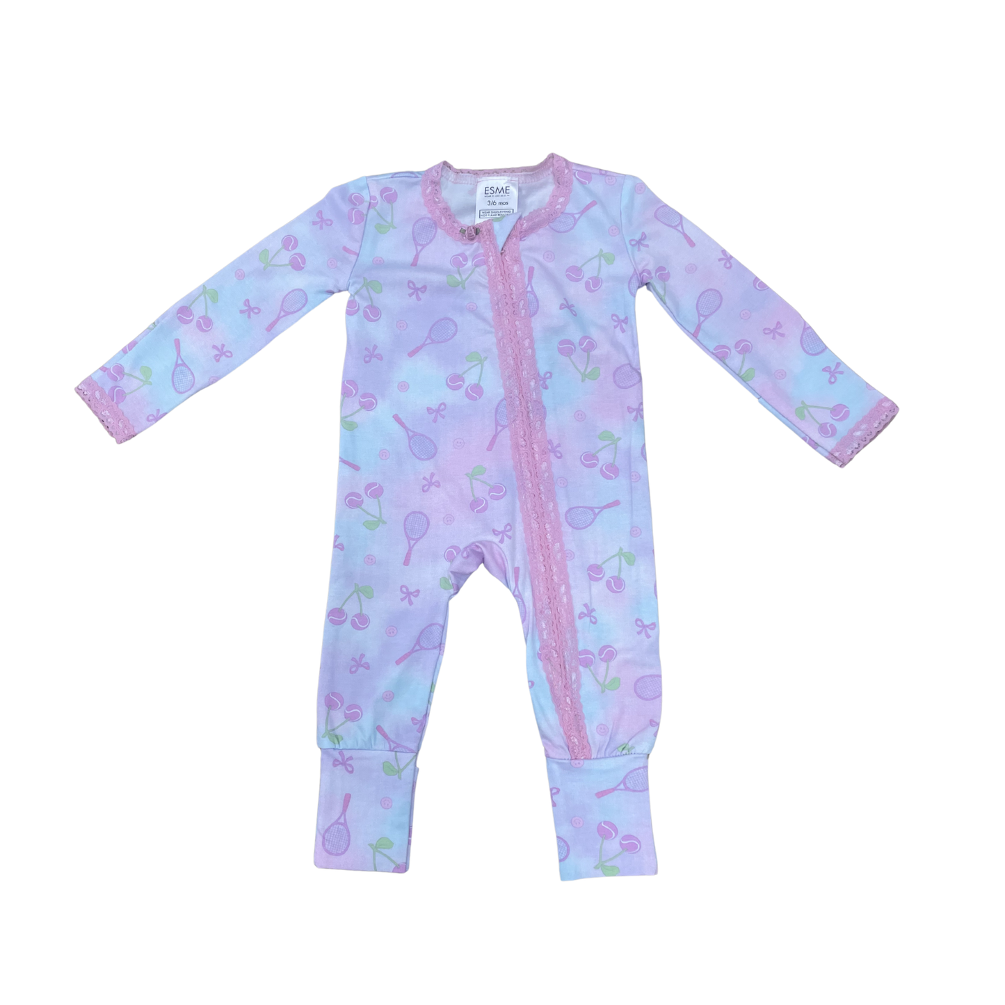 Esme Purple/Pink Cherry Tennis Lace Flip Footie