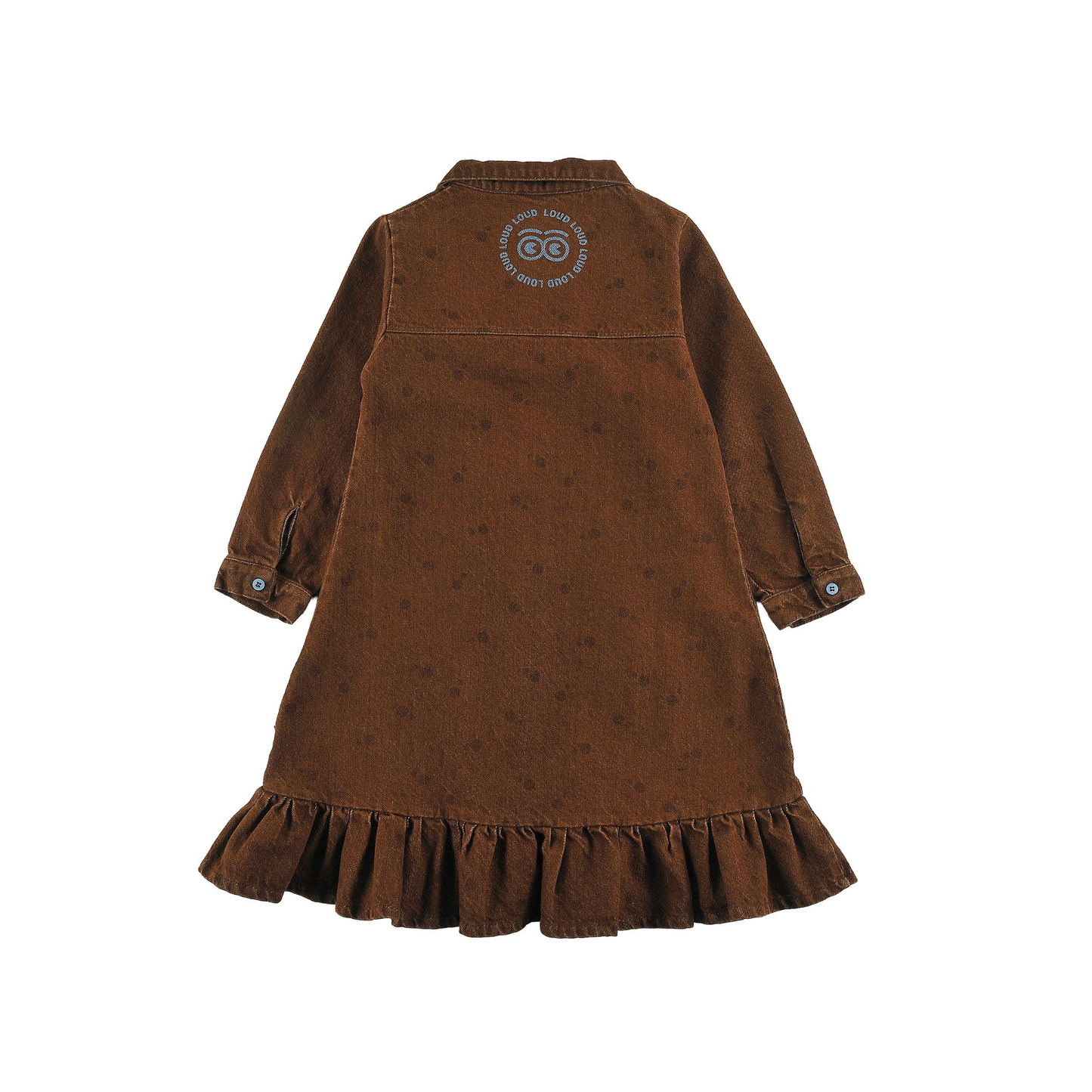 Loud Choco Polkadot Speed Eyes Logo Print Long Sleeve Dress