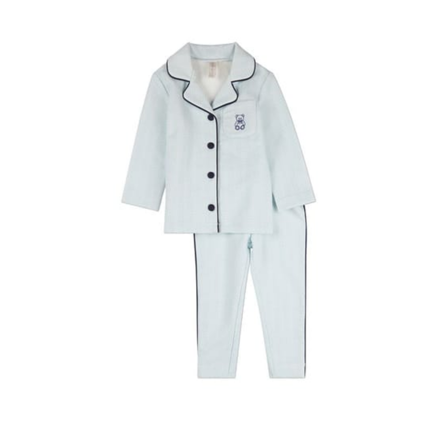MiniMoi Baby Blue Snuggly Bear Chevron Printed 2 Pc Pajama Set