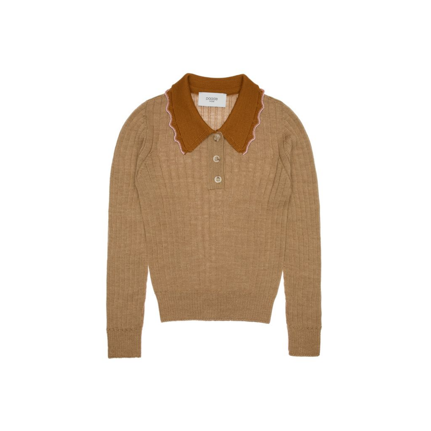 Paade Mode Beige Harriet Merino Wool Lace Polo Shirt