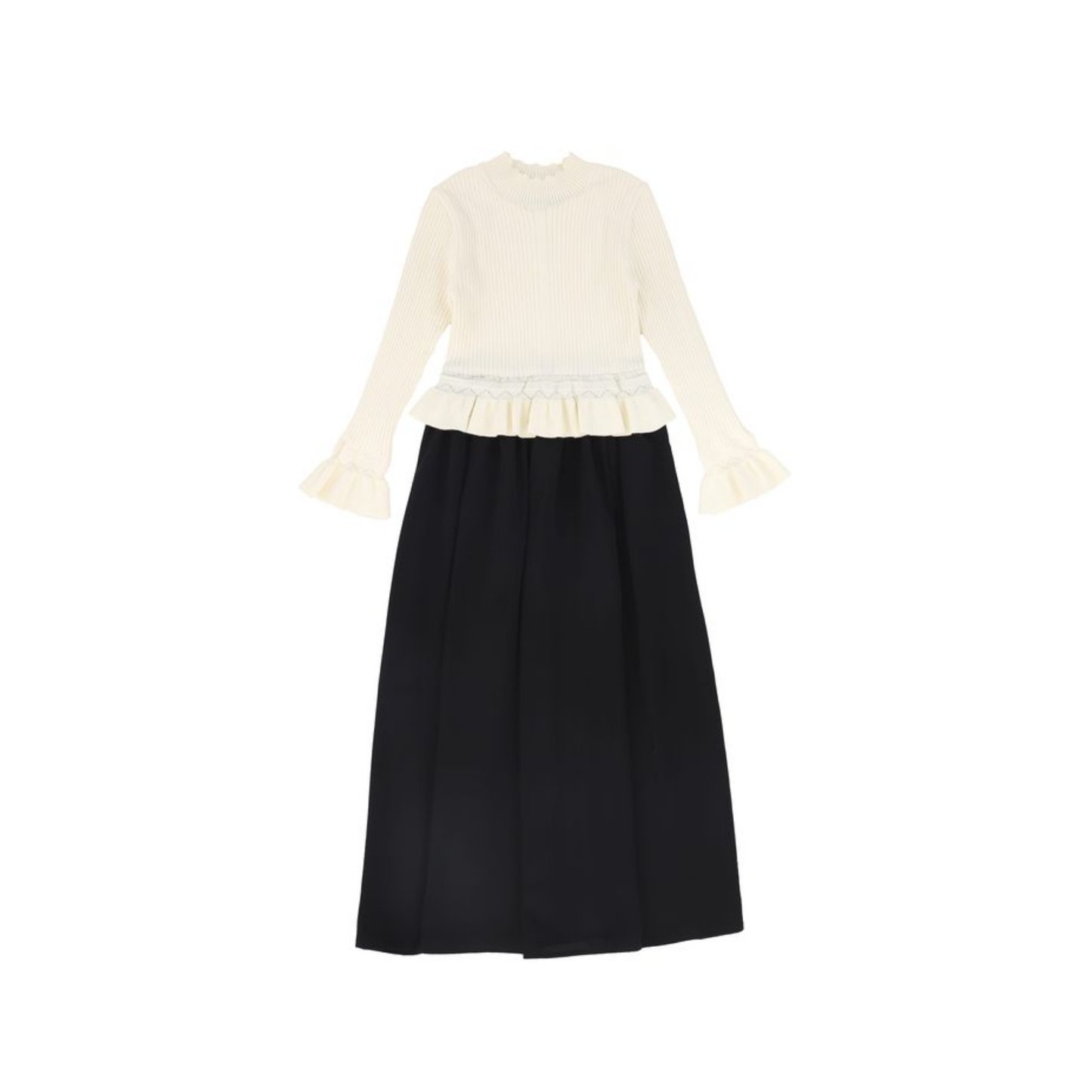 Bace Black/Ivory Scallop Knit Sweater Maxi Dress