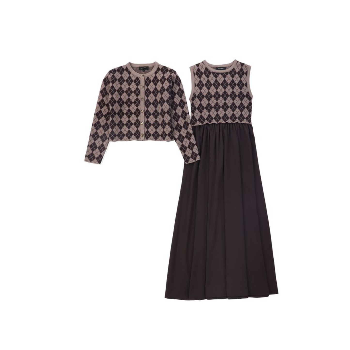 Bamboo Burgundy Argyle Cardigan Maxi Dress Set