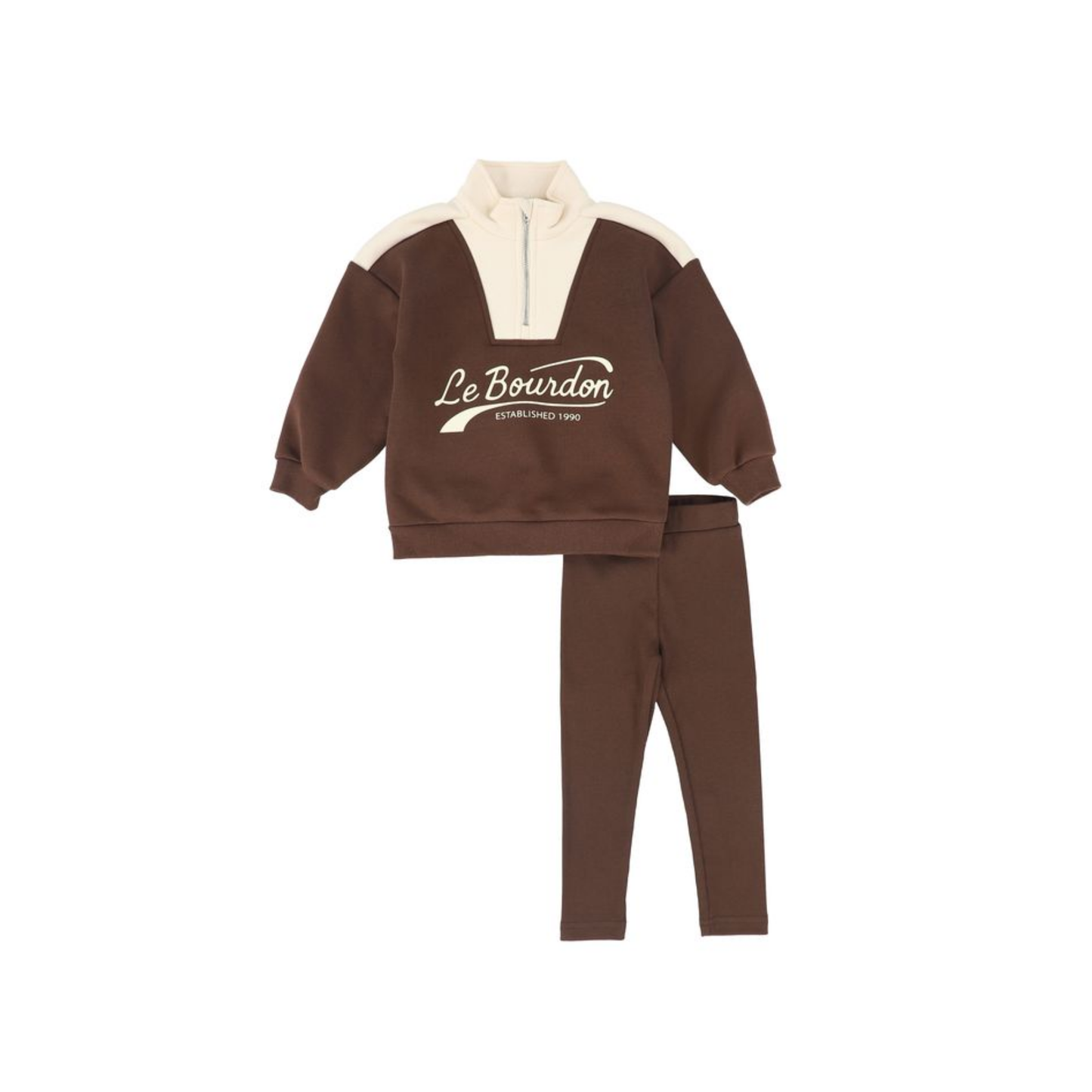 Le Bourdon Brown Half Zip Colorblock Sweatshirt Set