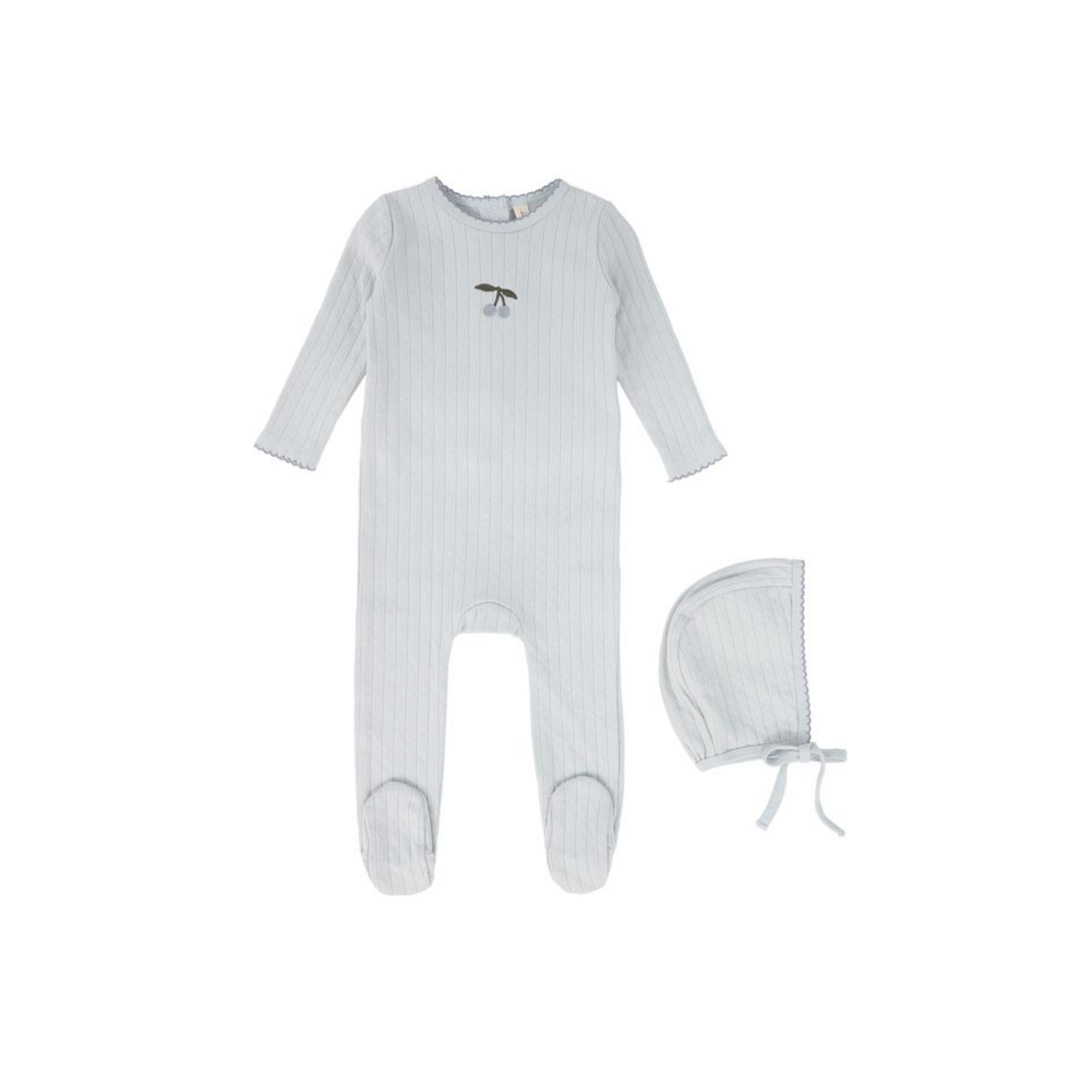 Bebe Jolee Light Blue Cherry Embroidered Scallop Footie