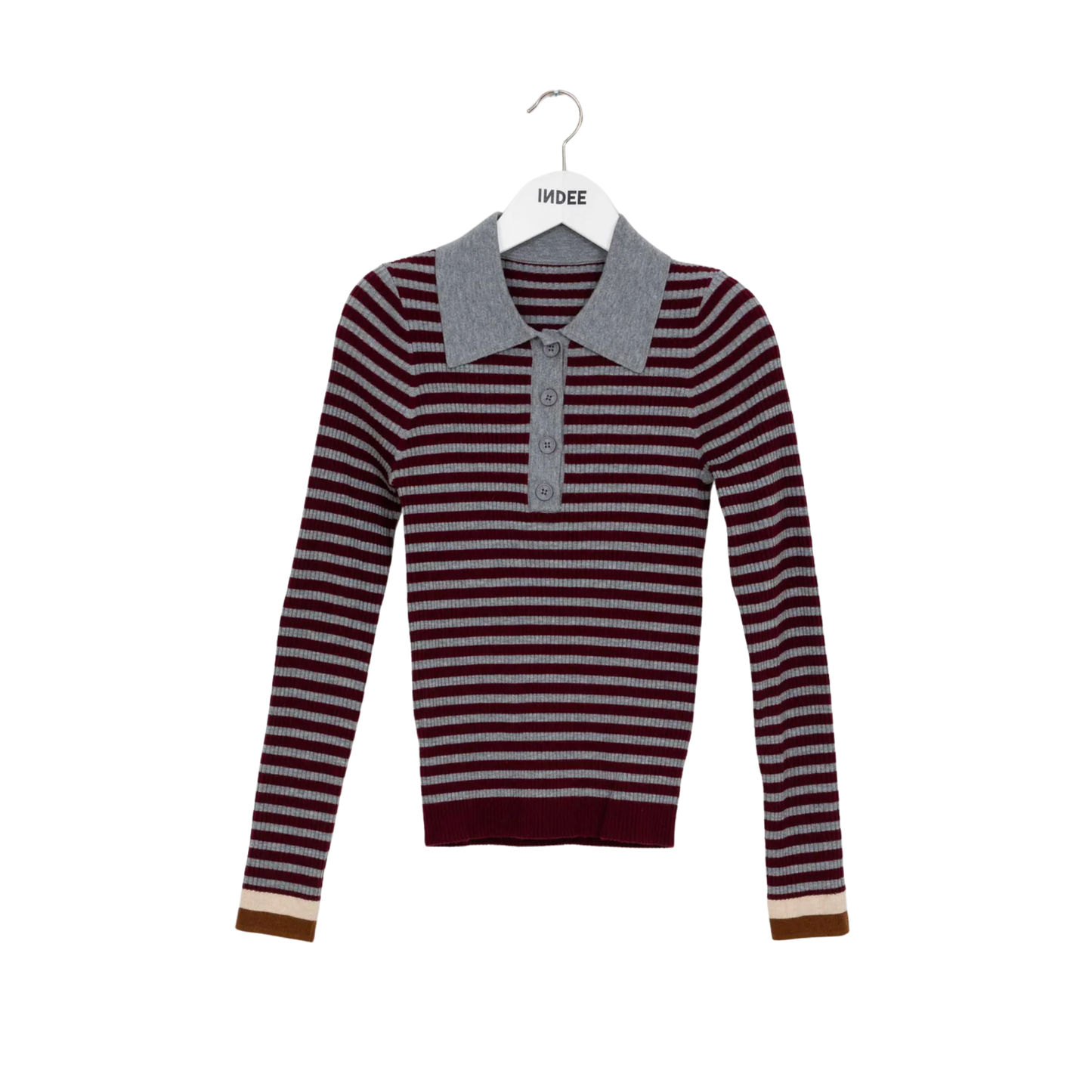 Indee Merlot Red Wallaby Fitted Stripped Polo Sweater