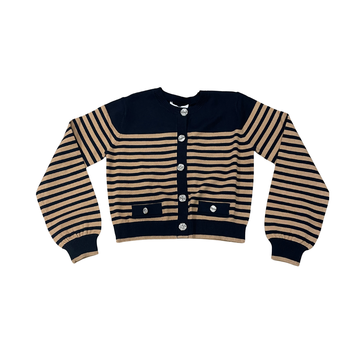 Twinset Black/Iced Coffee Coreana Knit Long Sleeve Cardigan