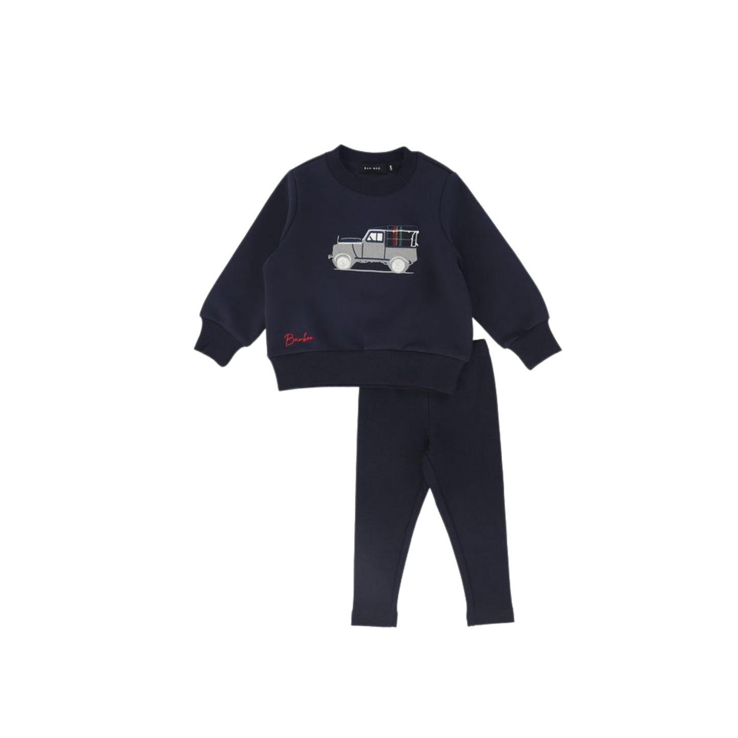 Bamboo Navy Truck Embroidered Sweatshirt Set