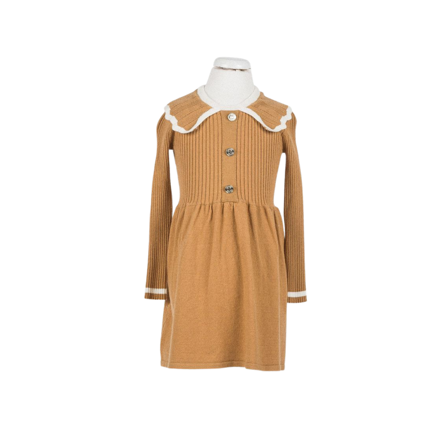 Twinset Iced Coffee/White Collettino Long Sleeve Knit Dress