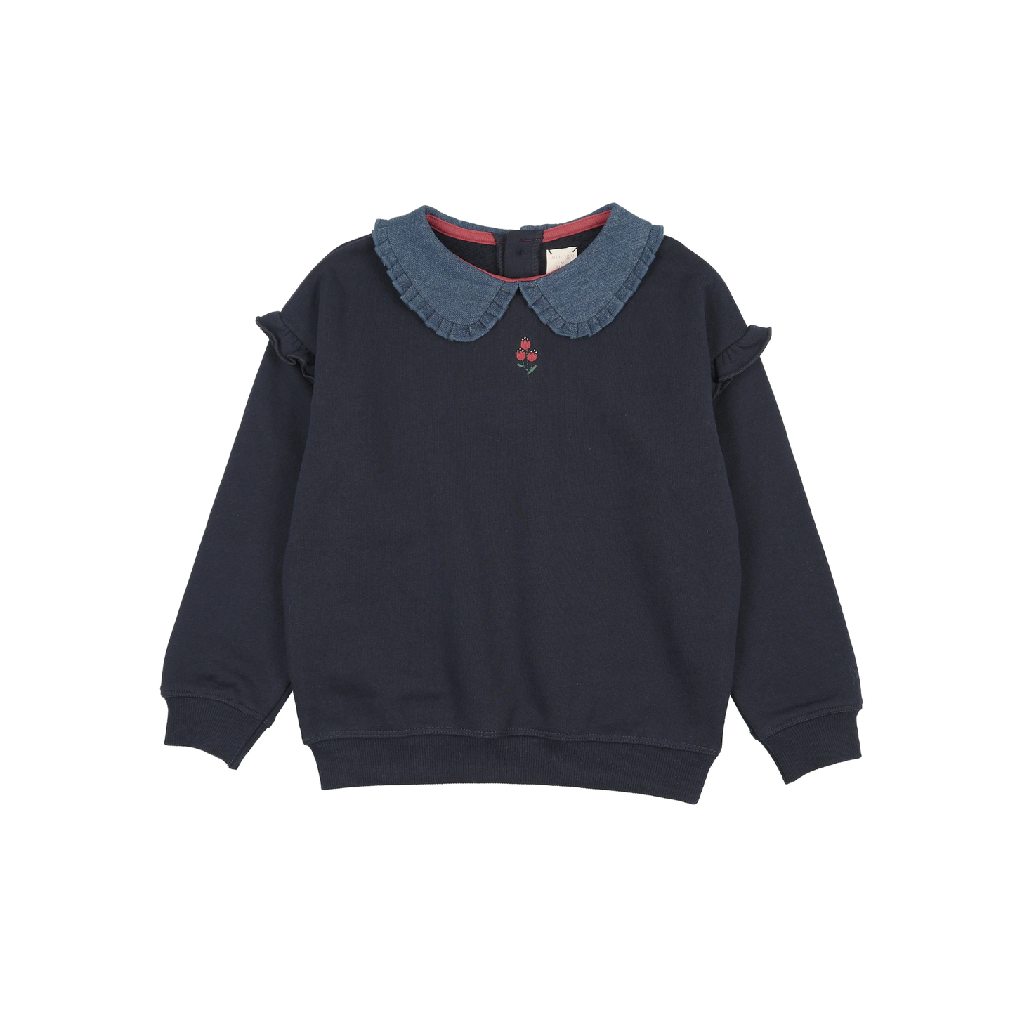 Analogie Navy Sweet Campaign Denim Collar Ruffle Sweatshirt