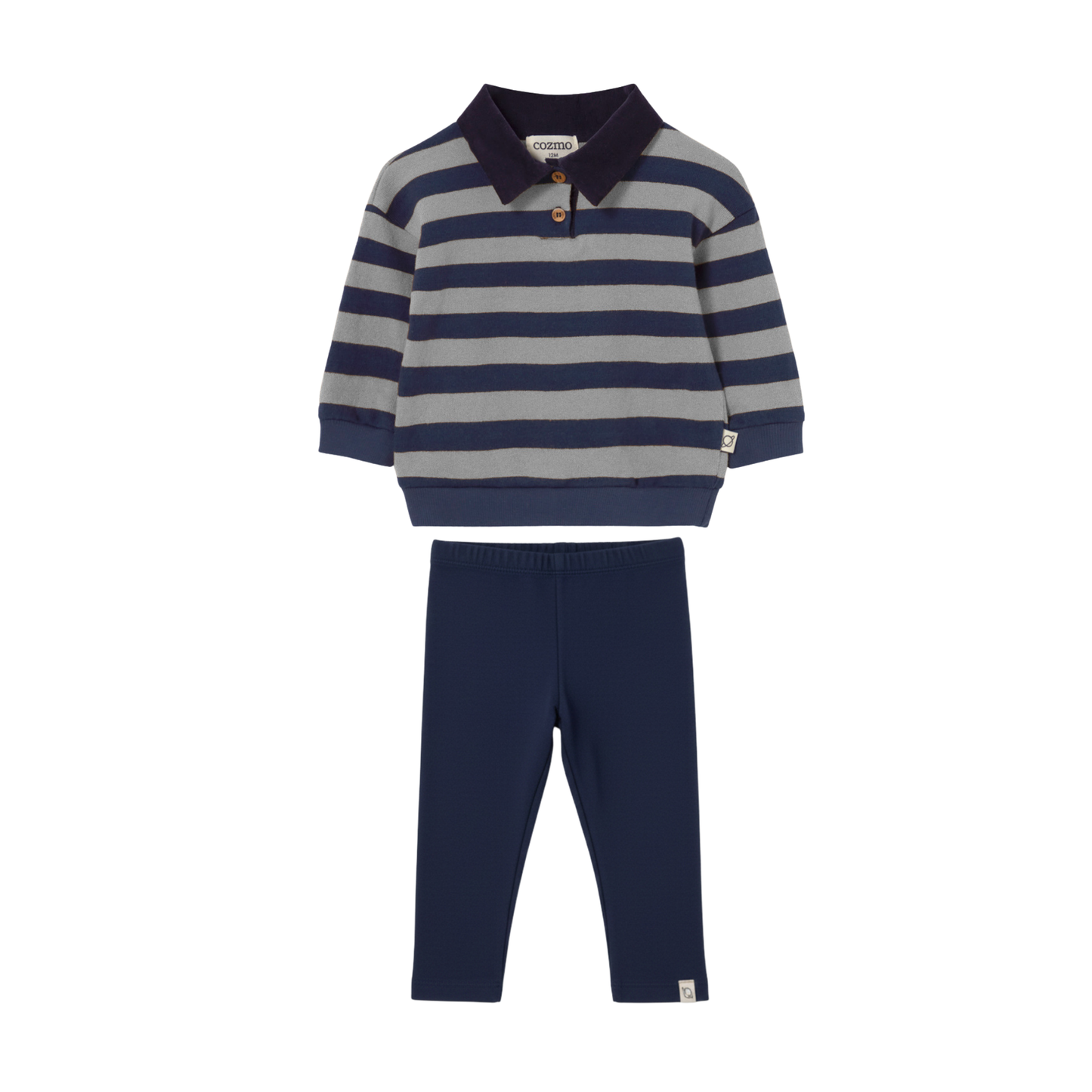 Cozmo Navy Grey Stripe Polo Leggings Set