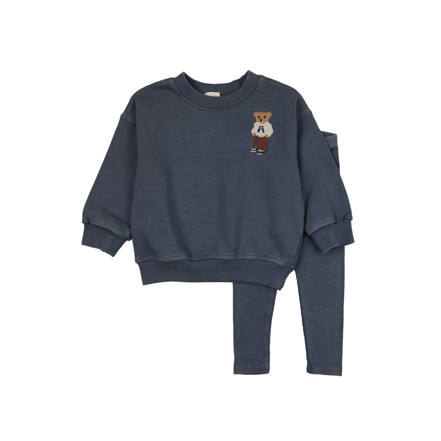 Analogie Vintage Indigo Embroidered Bear Sweatshirt Set