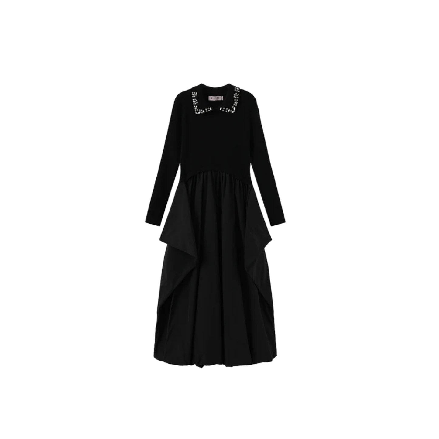 Minimal Black Knit Collared Bubble Dress