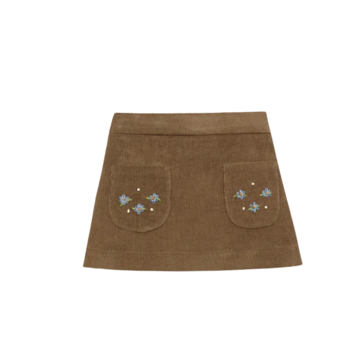 Birinit Olive Green Corduroy Embroidered Skirt