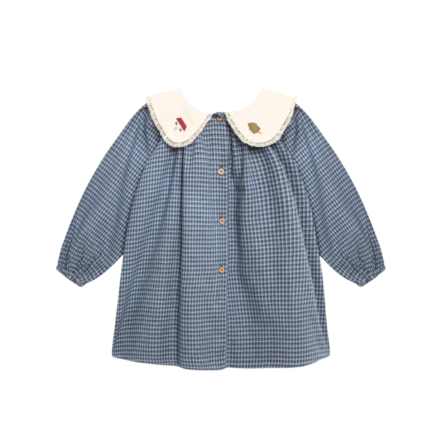 Birinit Indigo Gingham Long Sleeve Dress