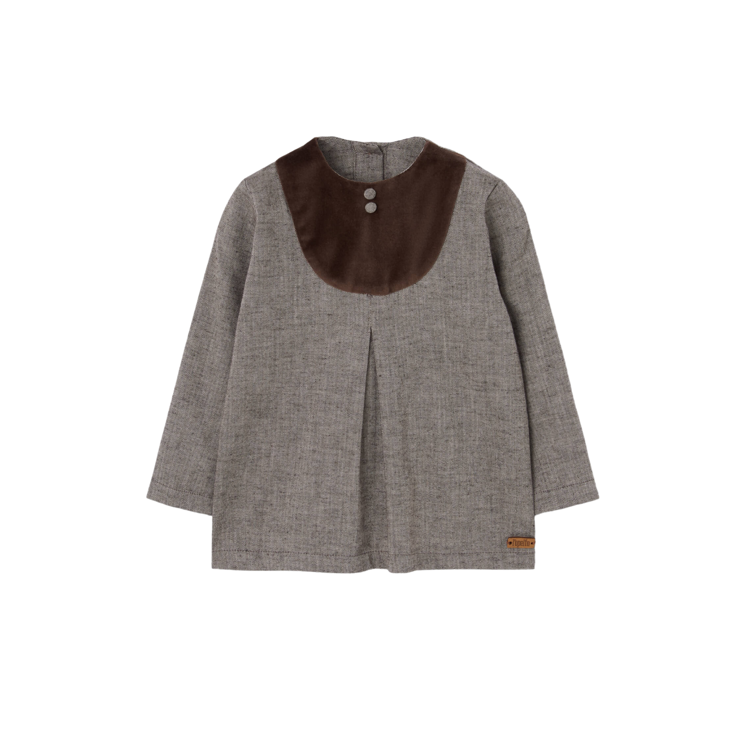 Popelin Brown Herringbone Long Sleeve Blouse