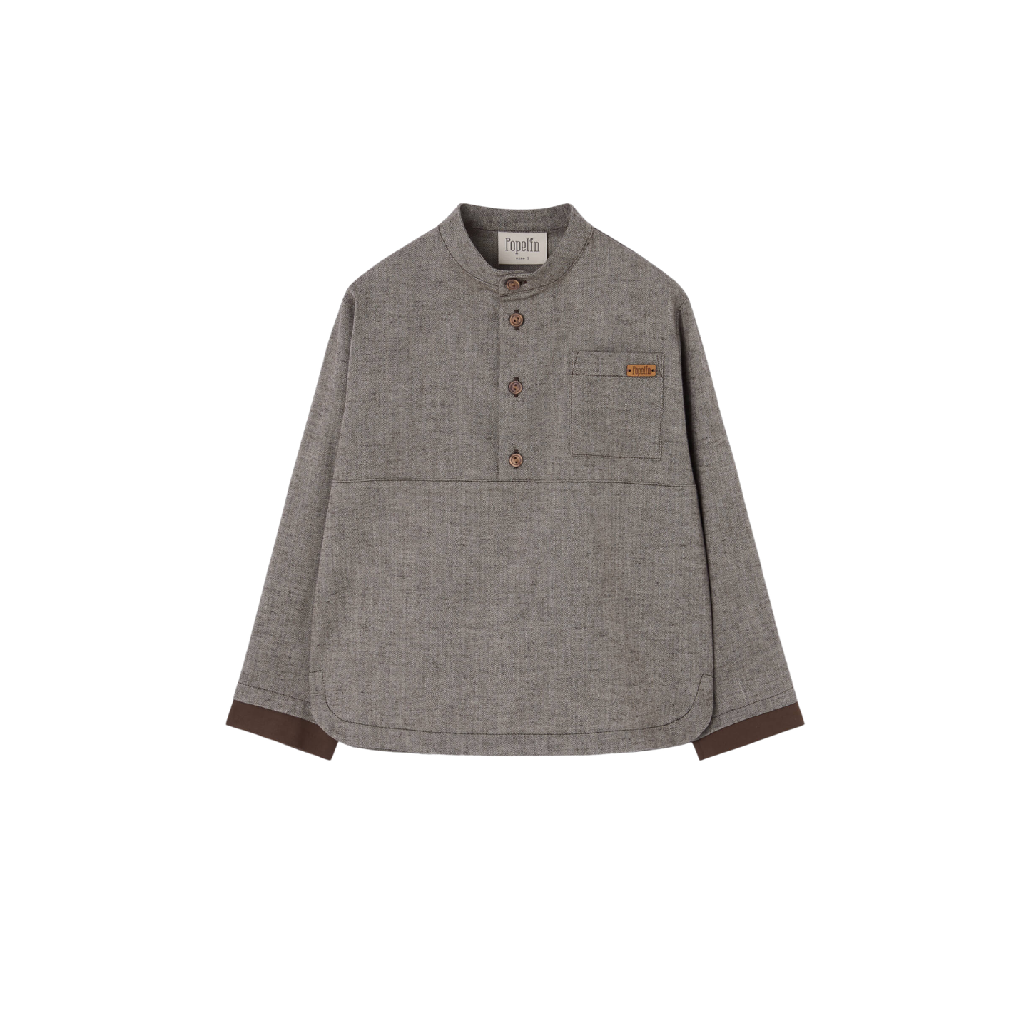 Popelin Brown Herringbone Contrasting Collar Shirt