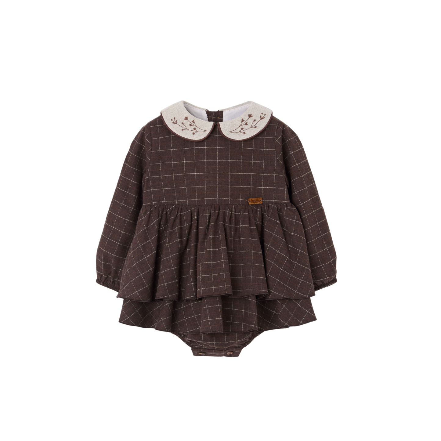 Popelin Brown Embroidered Double Layer Romper