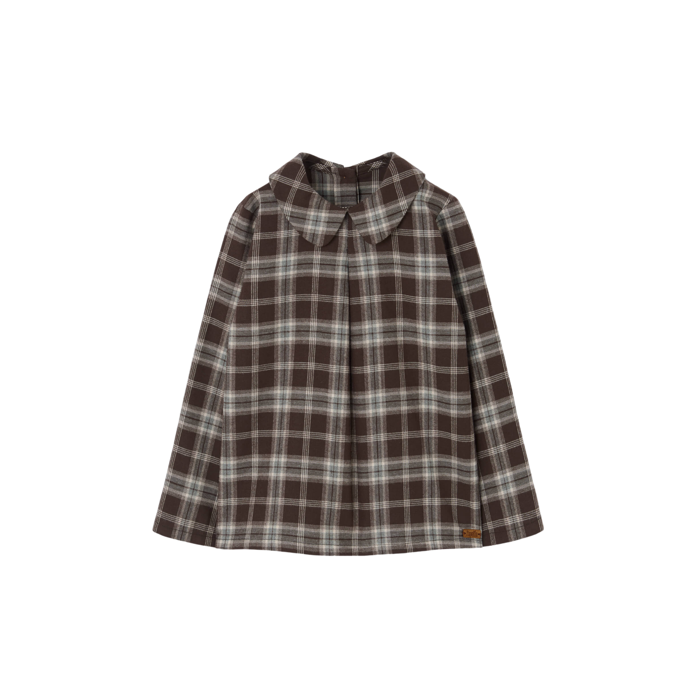 Popelin Brown Plaid Long Sleeve Blouse