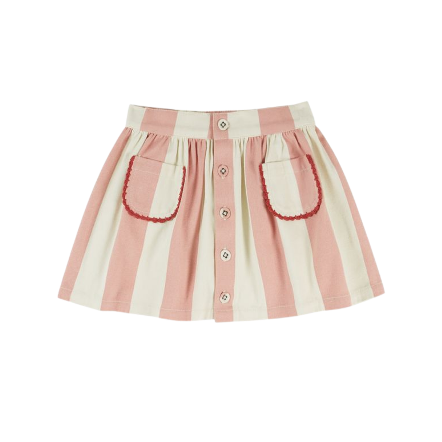 Emile Et Ida Dusty Pink/Cream Stripe Pocket Skirt
