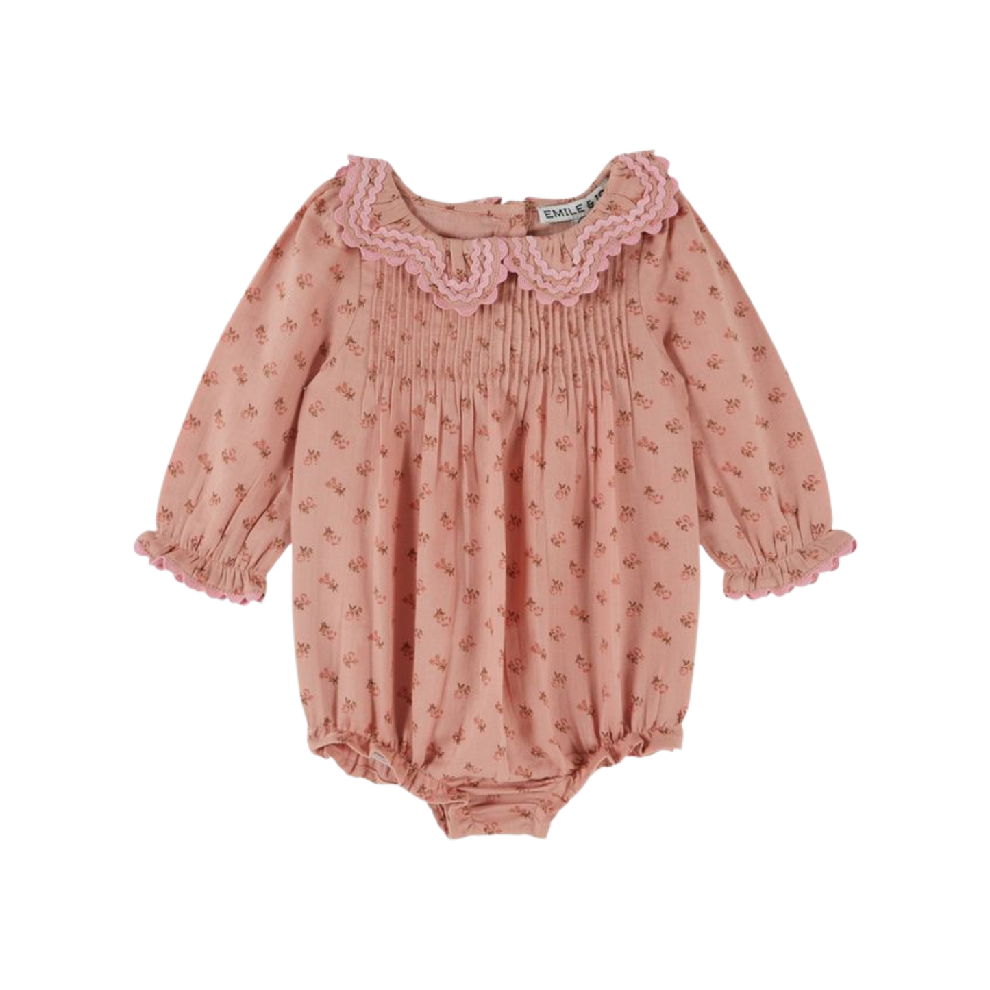 Emile Et Ida Soft Pastel Pink Floral Print Long Sleeve Romper