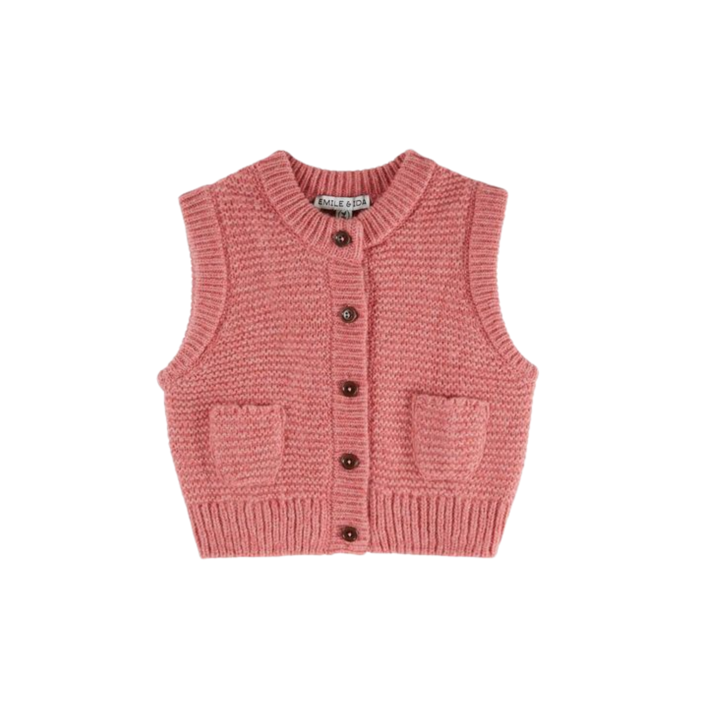 Emile Et Ida Pink Shade Knitted Button-Up Vest Cardigan