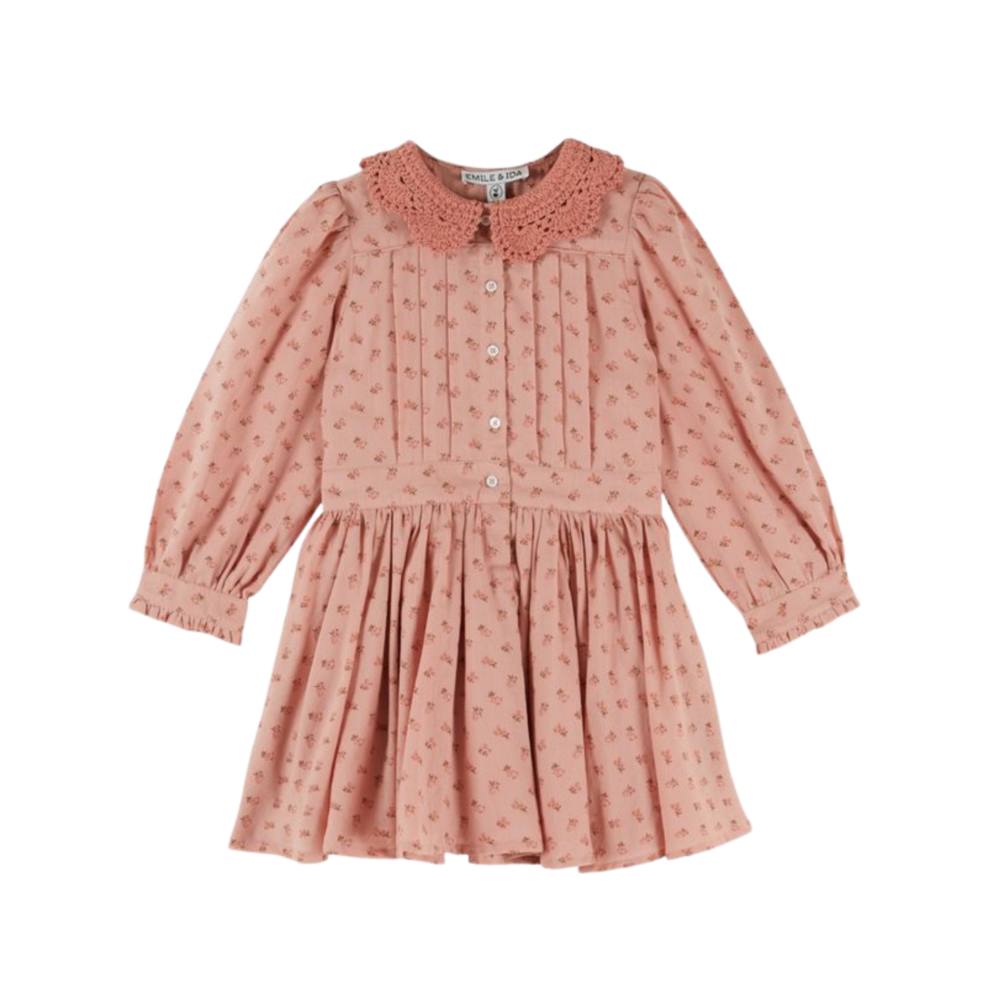 Emile Et Ida Soft Pastel Pink Floral Print Long Sleeve Dress