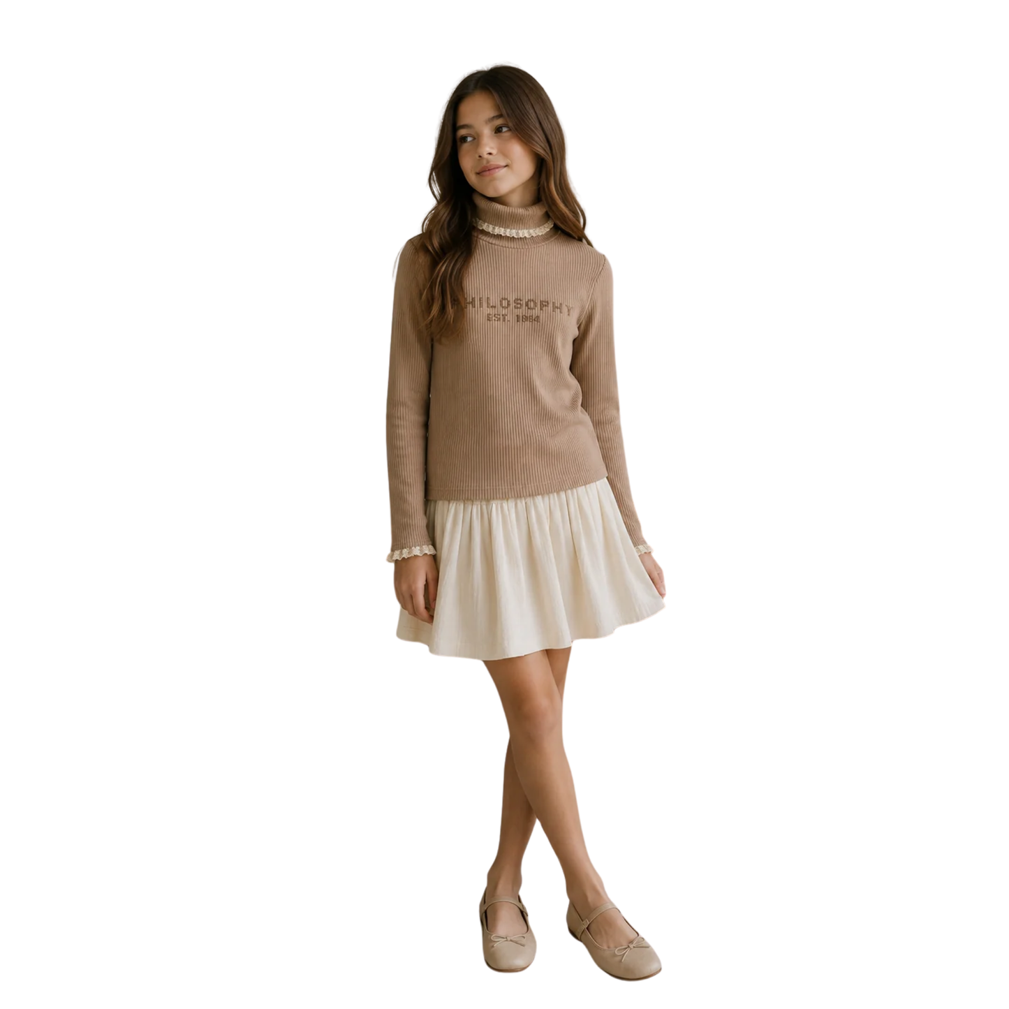 Philosophy Beige Logo Rib Knit Turtleneck