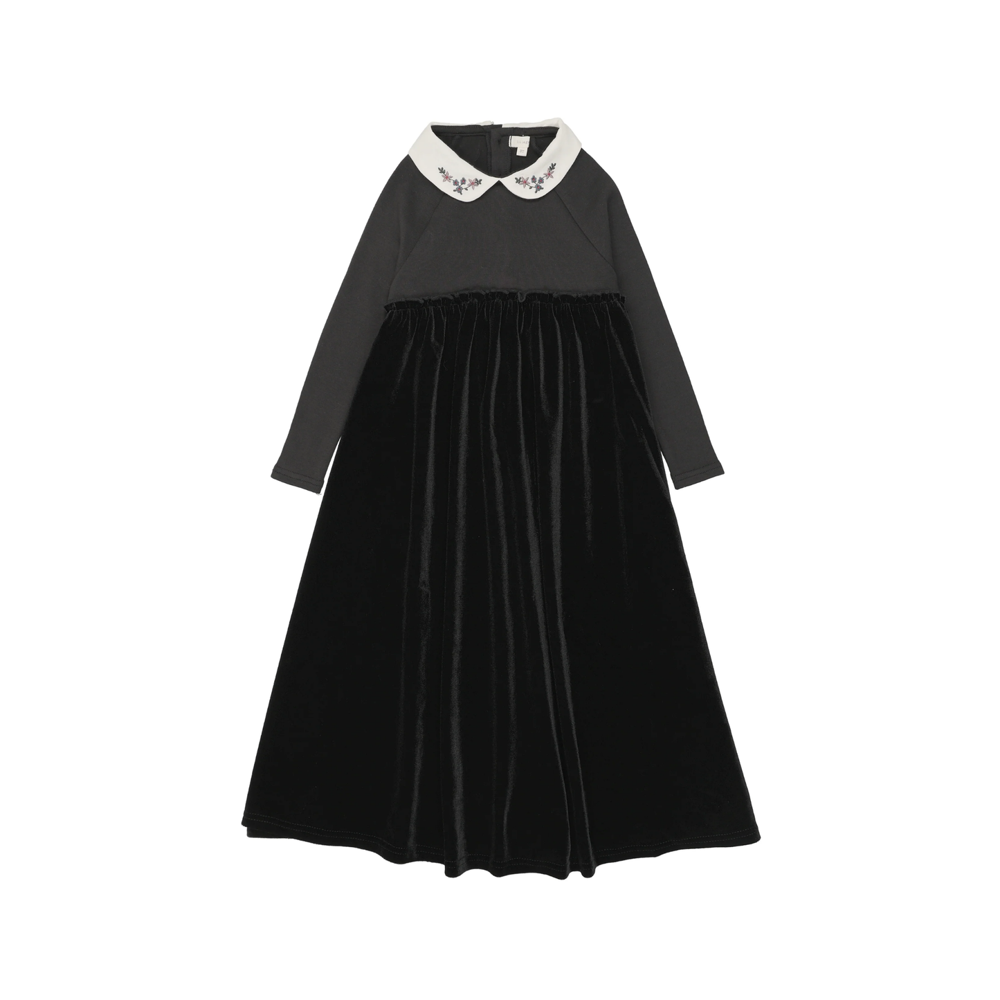 Lil Legs Black Embroidered Collar Maxi