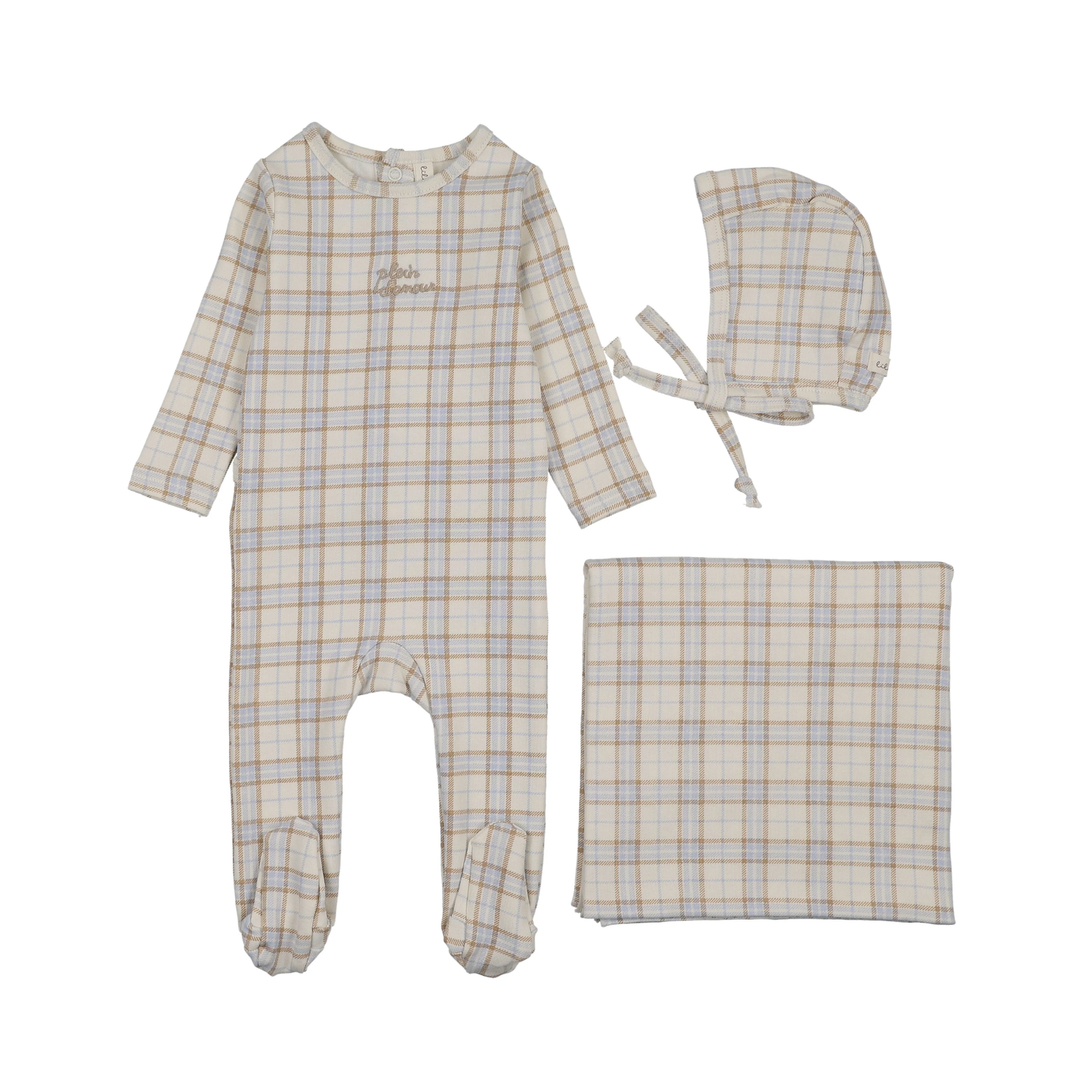 Lilette Oat Tartan Print Layette Set