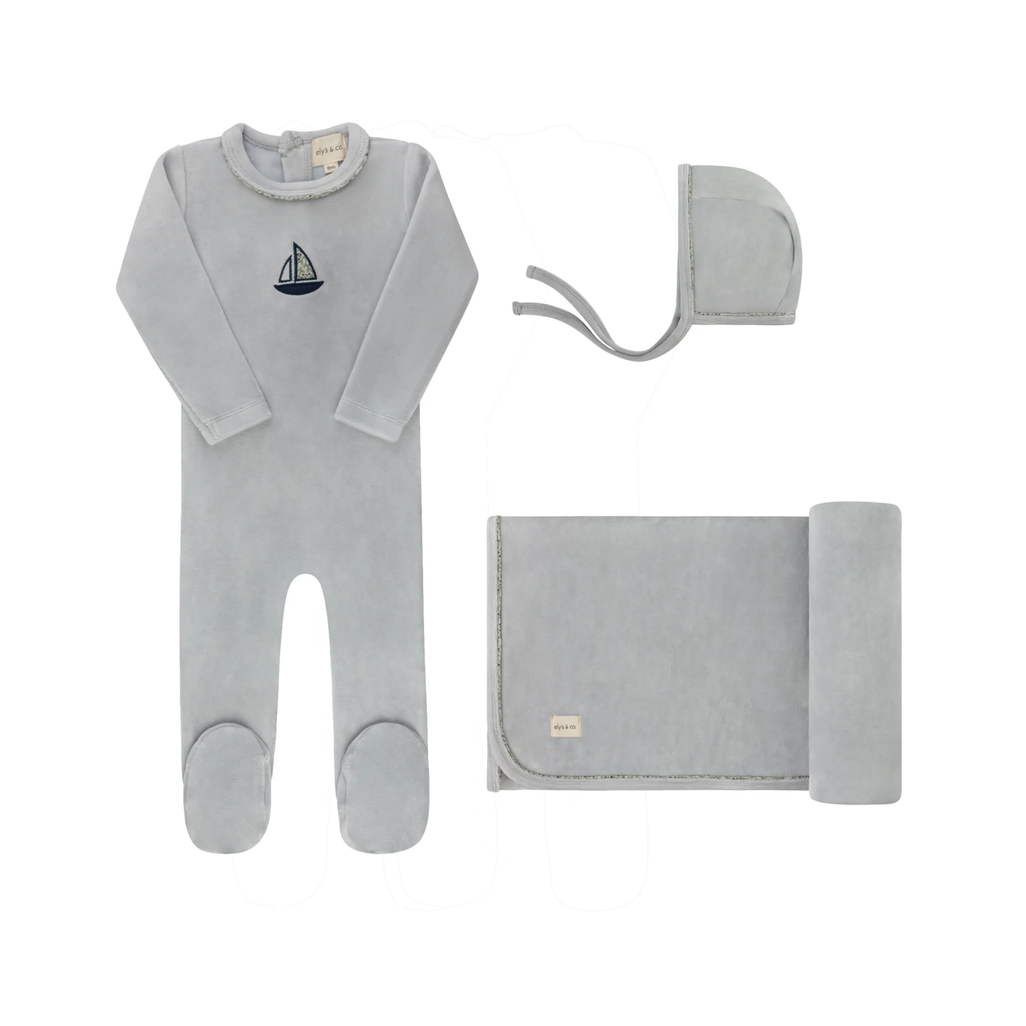 Ely's & Co Blue Embroidered Liberty / Berry Layette Set