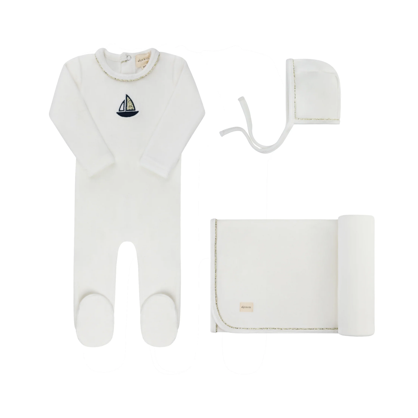 Ely's & Co Ivory Blue Embroidered Liberty / Berry Layette Set