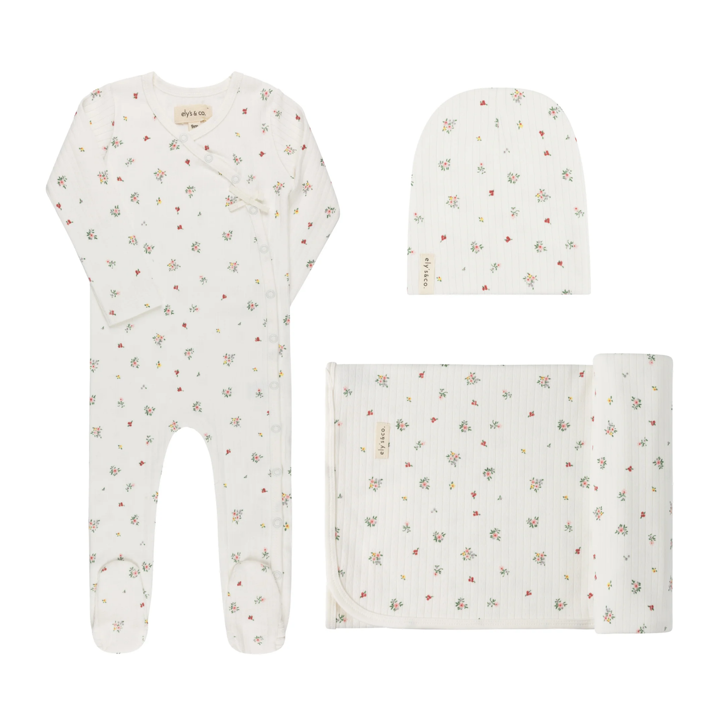 Ely's & Co Ivory Floral Printed Floral Layette Set
