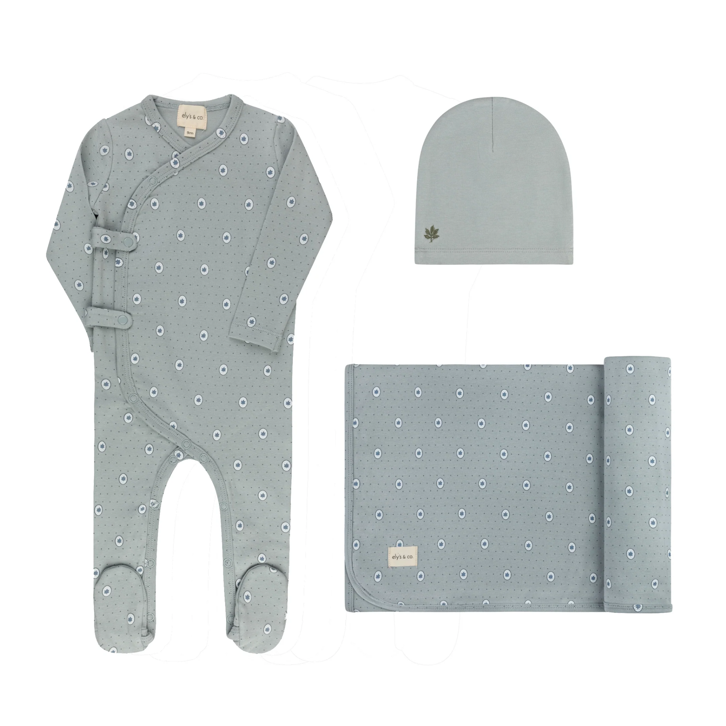 Ely's & Co Blue Floral Dot Layette Set