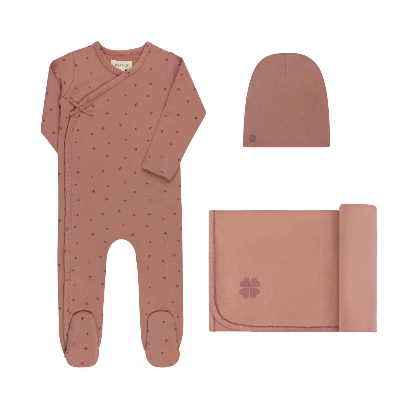 Ely's & Co Pink Clover Print Layette Set